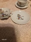 Vintage Japanese Child   s Miniature Porcelain Tea Set     Girl Watering Flowers 60s