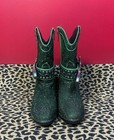 Women   s Green Glitter Western Ankle Bootie  Rhinestone Studded  Zip  Us 9