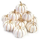  10pcs Pumpkins For Decoration  Artificial Pumpkin With Gold Lines Small White 