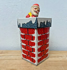 Vintage Tin Litho Wind Up Santa In Chimney Toy W  Original Box  Made In Japan