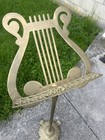 Vintage Brass Metal Lyre Harp Shaped Sheet Music Stand- Adjustable