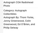 Radiohead  Original Full-band Autographs 12x8  With Coa        Quality Photo  1994 