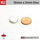 15mm X 3mm N52 Super Strong Rare Earth Neodymium Magnet Round Disc 15x3mm