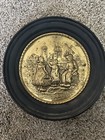 Vtg Elpec England Brass Relief Wall Plate  Black gold Dutch Scenes  11 25   euc
