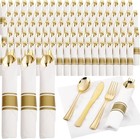 120pack Gold Plastic Silverware Wrapped Plastic Cutlery Set With Napkin pre R   