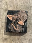 Printing Letterpress Print Block Antique Copper Woman In Feathered Hat  3021 