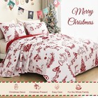 Exclusivo Mezcla Reversible Christmas Quilt Queen Red Lightweight Bedspread