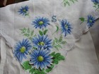 Vintage White Hand Monogrammed  s  Handkerchief In Blue  Floral Print