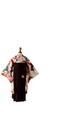 Women   s Floral Kimono Set Woven Black white multicolor Pleated Hakama Skirt