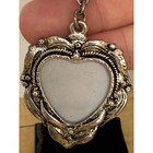 Vintage Ornate Heart Photo Frame Keychain Silver Tone Metal Thailand Scroll Work