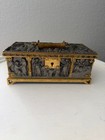 German Gothic Revival Silvered   Gilt Bronze Casket     Medieval Figural Relief    