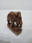 Vintage Hand Carved Wood Elephant Statue Figurine Sculpture Dark Brown Decor