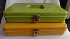 Pair Of Vintage Wilson Wil-hold Plastic Sewing Boxes Avocado Green   Gold