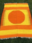70s Flor De Oaxaca Hand Woven Rug Wall Hanging Blanket Hand Dyed Wool 55x68 Wow 