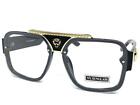 Men Classy Elegant Retro Hip Hop Style Clear Lens Eye Glasses Black   Gold Frame