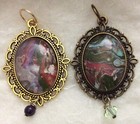 2 Wearable Art Pendants Antique Finish Gold   Brass  Purple Red Turquoise  Green