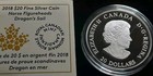 2018 - Canada  20 -  Norse Viking Figureheads Dragon s Sail 1oz Silver  Ogp Coa