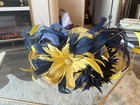 Elegant Yellow And Dark Blue Feathered Kentucky Derby Hat
