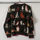 Christine Foley Vintage Kids Dog Pattern Cotton Cardigan Green Bone Buttons Sz 1
