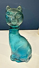 7  Vintage Teal Blue Glass Cat Shaped Decanter  Mid-century Bottle