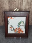 Vintage Singapore Framed Ceramic Tiles Birds Flowers B Good Friends Pottery Art