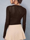 Dark Brown Colorblock Mesh Top Y2k Sheer Long Sleeve Crew Neck Tee S-xl