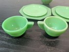 Vintage Green Toy Tea Set Cups Saucers Plates Childs Dishes Jadeite Glass Lot
