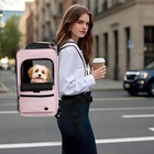 Deluxe Pet Carrier Rolling Backpack Airline Approved Dog Cat Travel Bag Pink