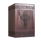 Wooden Box Cremation Urn Carved Cross For Ashes Holds 222 Cubic Inch