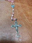 Vintage Religious Rosary Pink Glass Beads Miraculous Medal Mary Heavy