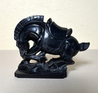 Chinese Hand-carved Black Stone Tang Style Bowing War Horse Figurine Vtg 4 5 In