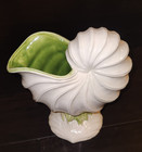Signed J  Addison 1984 Pottery Nautilus Shell Planter White   Avocado Green Euc