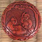 Antique Japanese Manju Netsuke Cinnabar Red Tsuishu Carved Lacquer Japan
