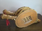 Vintage 1960s 1970s Fireplace Bellows Hand Carved Wood Face  Leather -20 l
