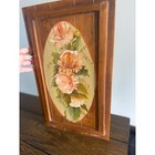 Vintage Floral Wall Art Wood Plaque Brown Hand Painted Rustic Decor