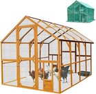 Chicken Coop Outdoor Wooden Backyard 2-story Hen House Chicken Run Garden House
