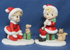 Vtg Lefton Christmas Elf Pixie Porcelain Red Girl Boy 1985 Mouse Squirrel 05129