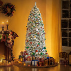 6ft Pre-lit Snow Flocked Pencil Christmas Tree Fir Hinged Slim Corner Xmas Tree 