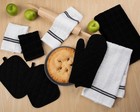 Kitchen Towel  Dishcloth  Oven Mitt  And Pot Holder 8 Pack Set  Black 100 cotton