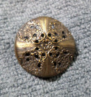 Vintage Antique Metal Pierced Picture Button Fancy Shaped Flower Design