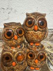 Vintage Mcm Ceramic Owl Family Lamp Orange Eyes Brown