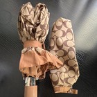 Coach Brown beige Khaki Logo Print Compact Folding Umbrella With Strap