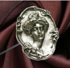 Hatpin Classy Victorian Lady With Bow On Embossed Silver Finish -10 In  Art-d  co