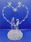 Vintage Retro 1980s Delicate Clear Spun Glass Heart Birds Wedding Cake Topper