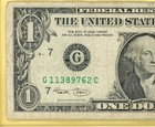 Low Seal Shift Error Third Print Note One Dollar Bill 2001 Series G11389762c