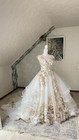 Fairytale Off White Lace A-line Wedding Dress With 3d Golden Embroidery And Rose