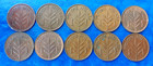 Complete Set Of Israel Palestine 1 Mil British Mandate 10 Coins 1927-1946 Xf  au