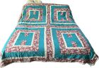 Vintage Quilt Hand  Made 84   x 70    Aqua Red Neutral Reversible Lightweight