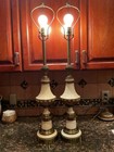 Pair Vintage Stiffel Lamps  brass W  Ivory Enamel  37-1 2  Tall  Beautiful 