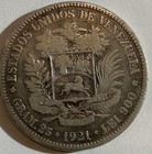 1921 Venezuela 5 Bol  vares Silver Coin  Xf